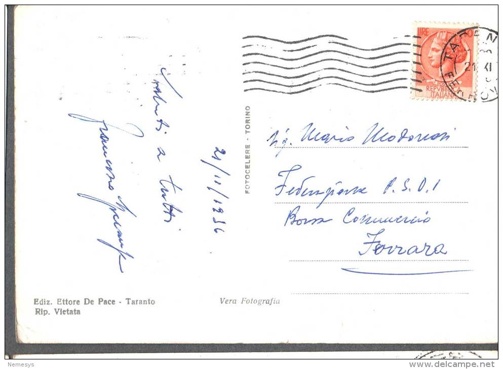 1956 TARANTO LUNGOMARE FG V SEE 2 SCAN ANIMATA - Taranto