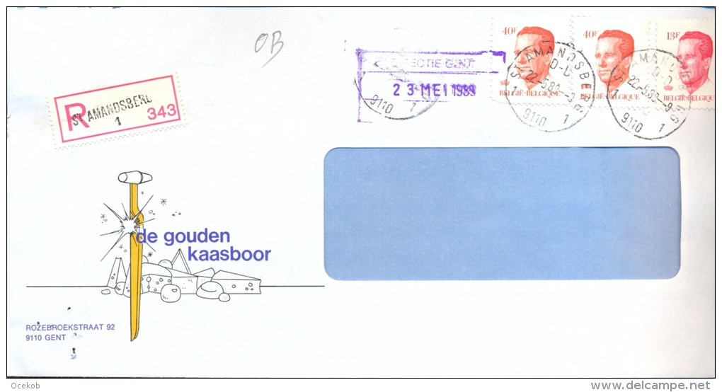 Omslag Enveloppe Aangetekend Stempel St Amandsberg 343 - Pub Reclame De Gouden Kaasboor Gent 1989 - Enveloppes