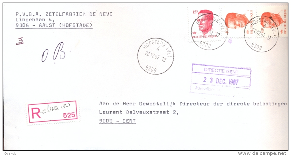 Omslag Enveloppe Aangetekend Stempel Hofstade 525 - Pub Reclame Zetelfabriek De Neve 1987 - Enveloppes