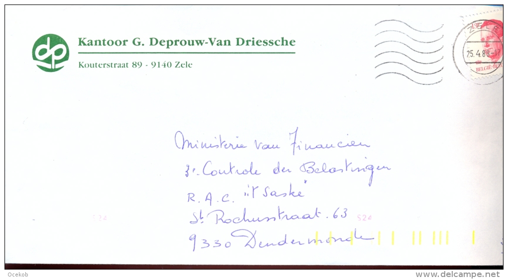 Omslag Enveloppe Stempel Zele - Pub Reclame Deprouw - Van Driessche 1988 - Enveloppes