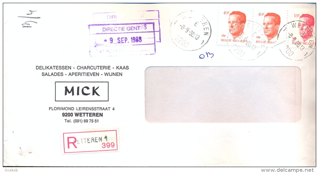 Omslag Enveloppe Aangetekend Stempel Wetteren 1 - 399 Pub Reclame Delikatessen Mick - 1988 - Enveloppes