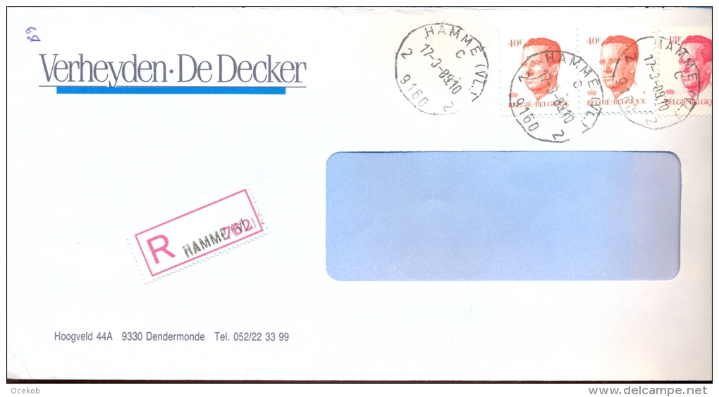 Omslag Enveloppe Aangetekend Stempel Hamme 762 - Pub Reclame Verheyden - De Decker Dendermonde 1989 - Enveloppes