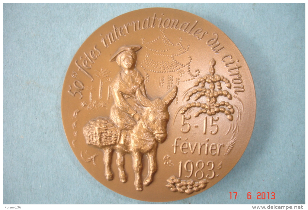 Médaille Commémorative 50émé Fêtes Du Citron.Menton 5-15 Février 1983 Bronze Signée P.Lovy.Dia:7 Cms - Otros & Sin Clasificación