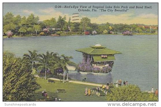 Florida Orlando Birds Eye View Of Tropical Lake Eola Park And Band Shell The City Beautiful - Orlando