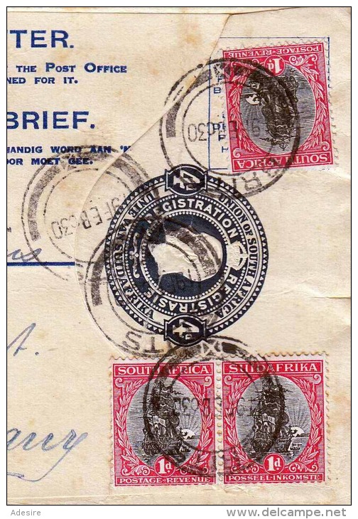 Südafrika 1930, R-Brief Mit 3d Ganzsache Mit 3 Fach Zusatzfrankierung Von Südafrika Nach Germany-Bad Pyrmont - Briefe U. Dokumente