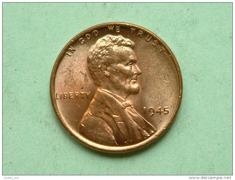 1945 - One Cent / KM A132 ( Uncleaned - For Grade, Please See Photo ) ! - 1909-1958: Lincoln, Wheat Ears Reverse