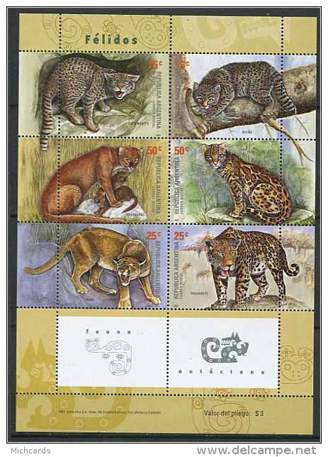 ARGENTINE 2001 - Felins - Chat Sauvage Puma Jaguar Ocelot ..... Serie Neuve Sans Charniere (Yvert 2253/58) - Ungebraucht