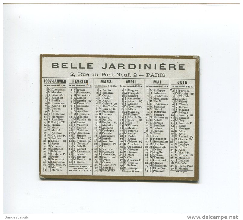 BELLE JARDINIERE PARIS PETIT CALENDRIER 1907 - Kleinformat : 1901-20