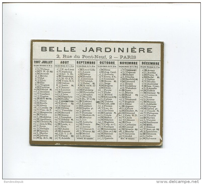 BELLE JARDINIERE PARIS PETIT CALENDRIER 1907 - Formato Piccolo : 1901-20