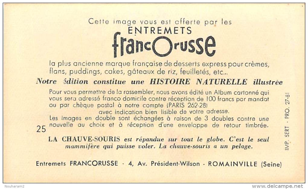 Chromos Réf. D061. Entremets Francorusse - Chauve-souris - Autres & Non Classés