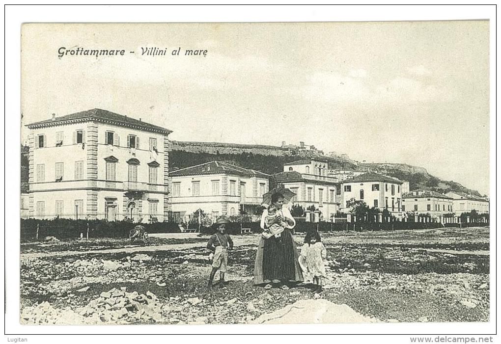 CARTOLINA - GROTTAMMARE - VILLINI AL MARE - ANIMATA -  VIAGGIATA ANNO 1914 - ASCOLI PICENO - Ascoli Piceno