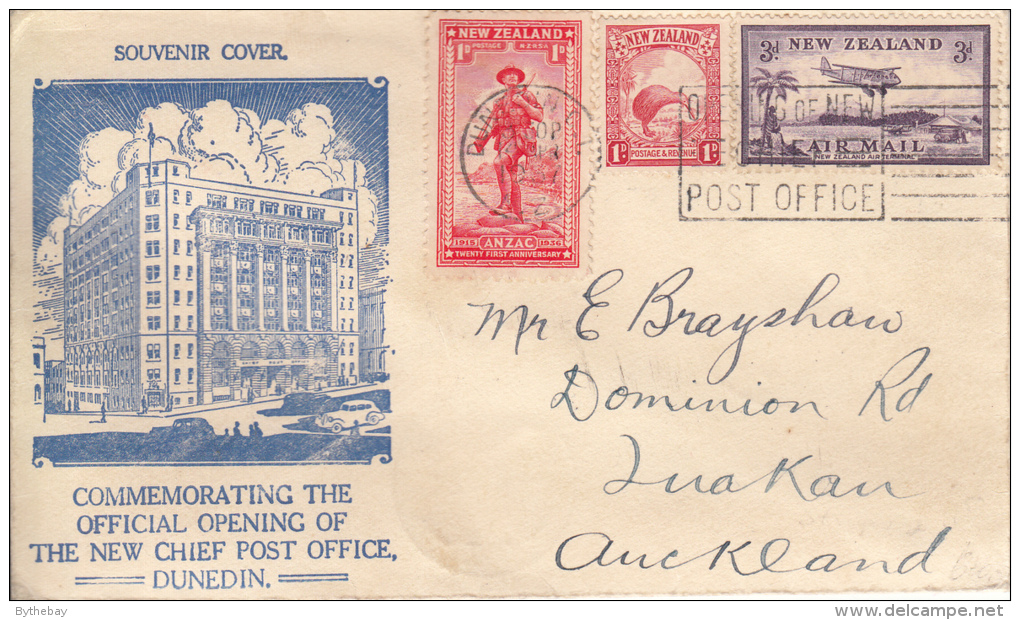 New Zealand Commemorative Cover 1937 Opening Of New Post Office, Dunedin - Covers & Documents