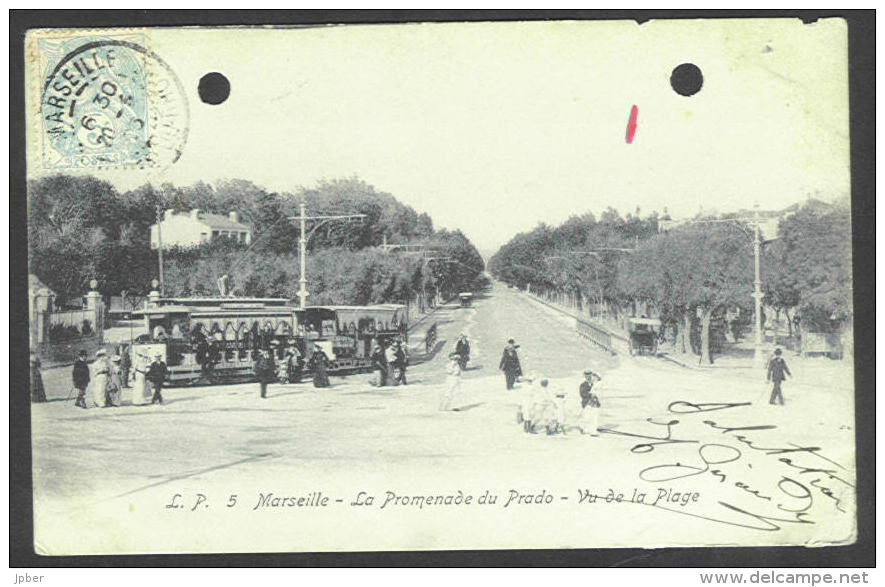 France - CF001 - CP Marseille - La Promenade Du Prado - Vu De La Plage - Timbre Type Blanc 111 1A - Zonder Classificatie