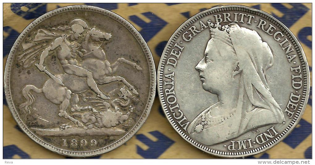 GREAT BRITAIN 1 CROWN HORSE DRAGON ANIMAL FRONT QV HEAD BACK 1899 F+/aVF AG SILVER READ DESCRIPTION CAREFULLY!! - Otros & Sin Clasificación