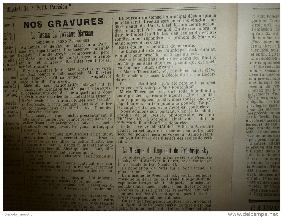 1897 LE PETIT PARISIEN : Gravures D'enfants Et Poupée Russe; Alliance FRANCO-RUSSE (France-Russie); Drame Avenue Marceau - Le Petit Parisien