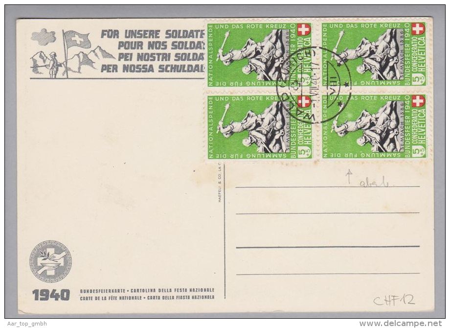 Schweiz Pro Patria 1940-07-01 Wald Viererblock Zu#PP3 Abart - Briefe U. Dokumente