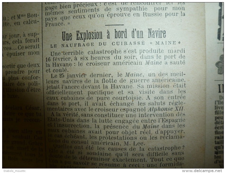 1898  LE PETIT PARISIEN : Alliance FRANCO-RUSSE (France-Russie);Le MASQUE De FER; Naufrage Du Cuirassé Américain Maine; - Le Petit Parisien