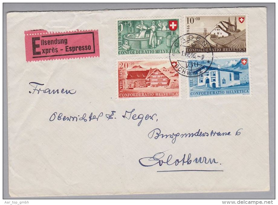 Schweiz Pro Patria 1946-08-01 Baden Express-Satz-Brief - Storia Postale