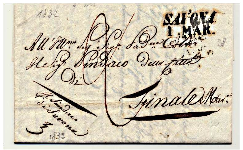 P.R-(265)::PREFILATELICA 1832 SAVONA   X FINALE LETTERA MANOSCRITTA SU CARTA INTESTATA - 1. ...-1850 Prephilately