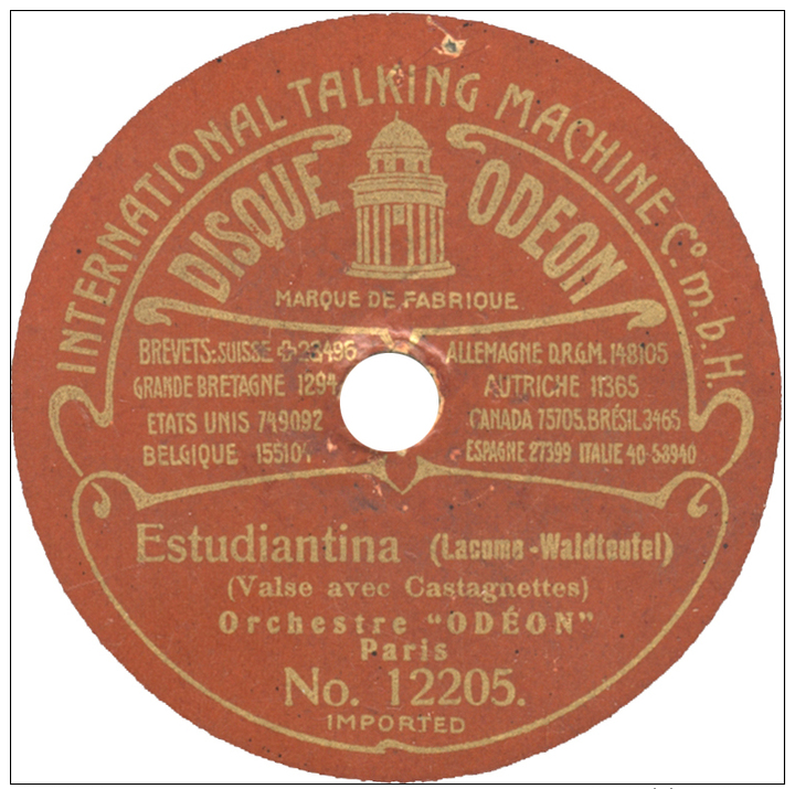 Disque 78T / 19 Cm Deux Faces – Orchestre Odéon – Odéon N° 12200/12205 – "Bohêmiana" / "Estudiantina" - 78 T - Disques Pour Gramophone