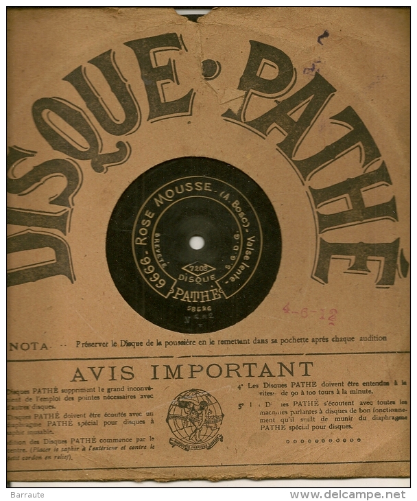 90 Tours Saphir PATHE 1909/1912 N° 7208-6667 VALSE Des Bas Noirs (Maquis) + N° 6666 ROSE Mousse (A.Bosc) - 78 Rpm - Gramophone Records