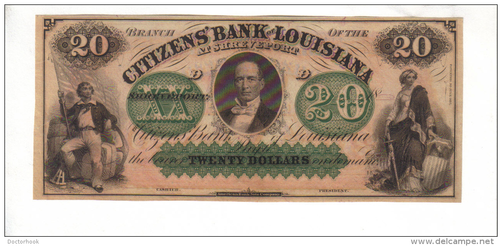 CITIZEN'S BANK---New Orleans    $20.00  DOLLAR  Bill  1860's Haxby LA-15-II-G68a---CU Crisp PCGS 67 - Autres & Non Classés