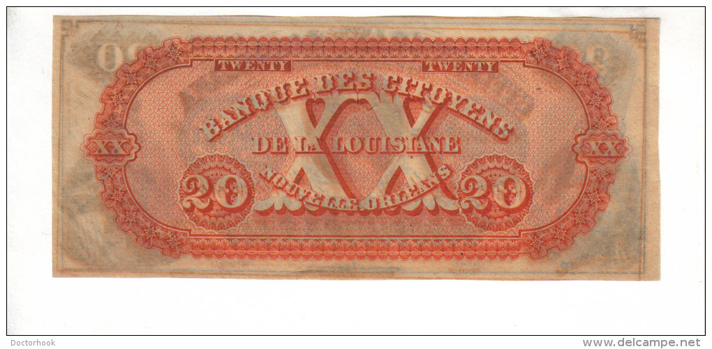 CITIZEN'S BANK---New Orleans    $20.00  DOLLAR  Bill  1860's Haxby LA-15-II-G68a---CU Crisp PCGS 67 - Autres & Non Classés