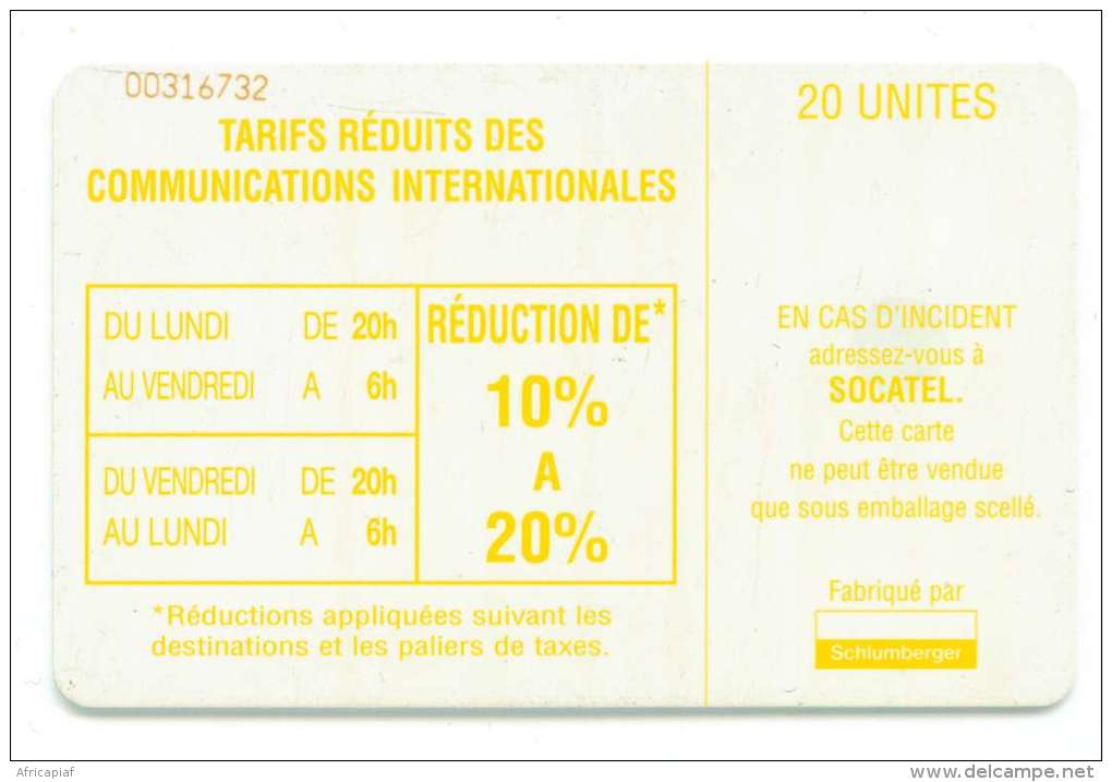CENTRAFRIQUE REF MV CARDS CAR-20  20 U YELLOW - Centrafricaine (République)