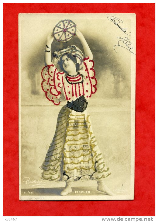 * Carte à Identifier-Danseuse Avec Tambourin-FISHER(Dessin De La Robe Et Tambourin En Relief Avec Strass)-1904 - Danse
