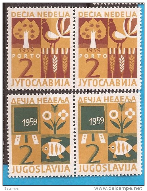 1959 X 23 JUGOSLAVIJA WOCHE DES KINDERS FLORA FIORI FRUTA FAUNA BIRDS GALLO  MNH - Bienfaisance