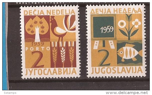 1959 X 23 JUGOSLAVIJA WOCHE DES KINDERS FLORA FIORI FRUTA FAUNA BIRDS GALLO PESCI  MNH - Charity Issues