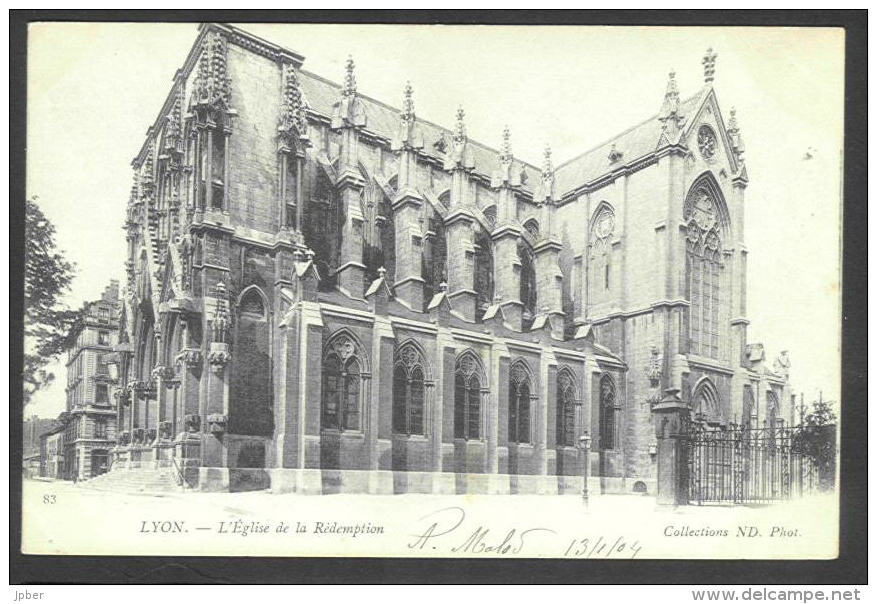 France - CF027 - 2 Scan - CP Lyon L´église De La Rédemption - Néo - Gothique - Timbre Type Blanc 111 1A - Autres & Non Classés