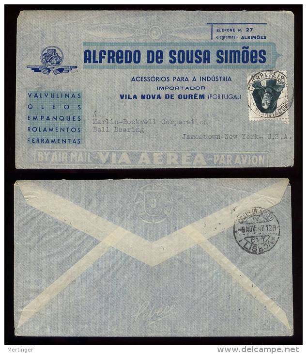 Portugal 1947 Airmail Cover Single Franking 3$50 To USA - Briefe U. Dokumente