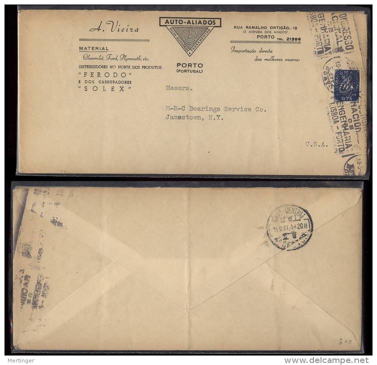 Portugal 1948 Advertising Cover AUTO Cars Porto To USA - Cartas & Documentos