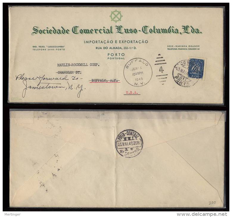 Portugal 1949 Advertising Cover LUSO COLUMBIA PORTO To BUFFALO USA - Covers & Documents