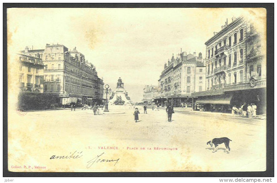 France - CF053 - 2 Scan CP Valence Place De La République - Chien - Verso Timbre Type Blanc 111 1A - Valence