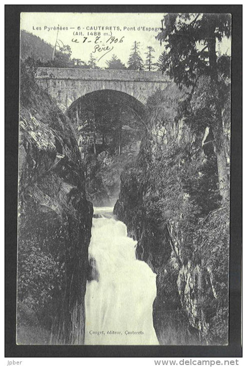 France - CF055 - 2 Scan CP Cauterets Pont D´Espagne Cascade - Verso Timbre Type Blanc 111 1A - Cauterets