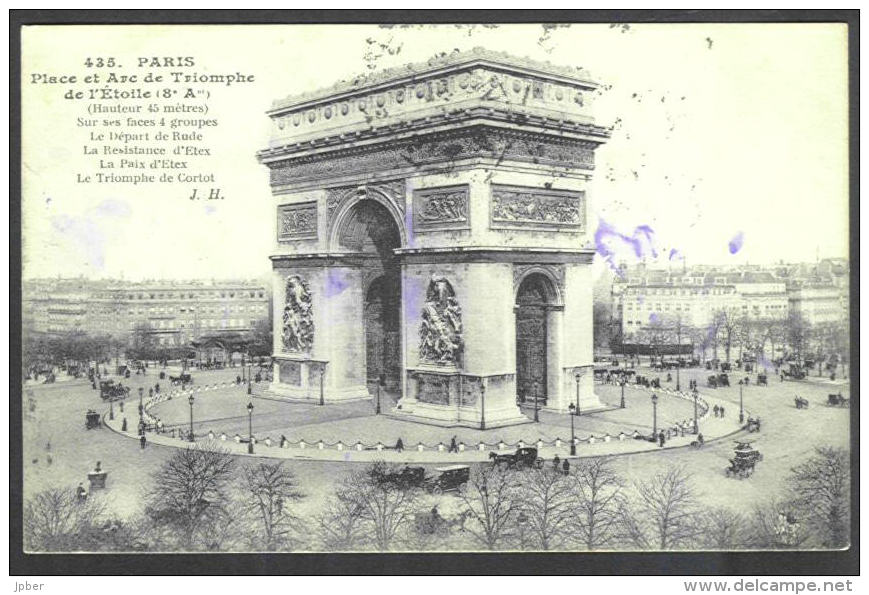 France - CF065 - 2 Scan CP Paris Arc De Triomphe - Voitures - Carrosses - Verso Type Blanc 111 2A Paire Horizontale - Arc De Triomphe