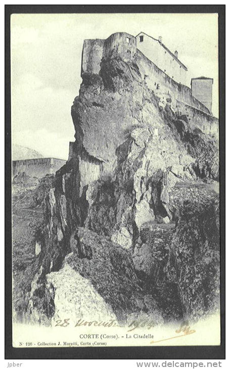 France - CF075 - 2 Scan CP Corte (Corse) La Citadelle - Rochers - Verso Type Blanc 111 1A - Corte