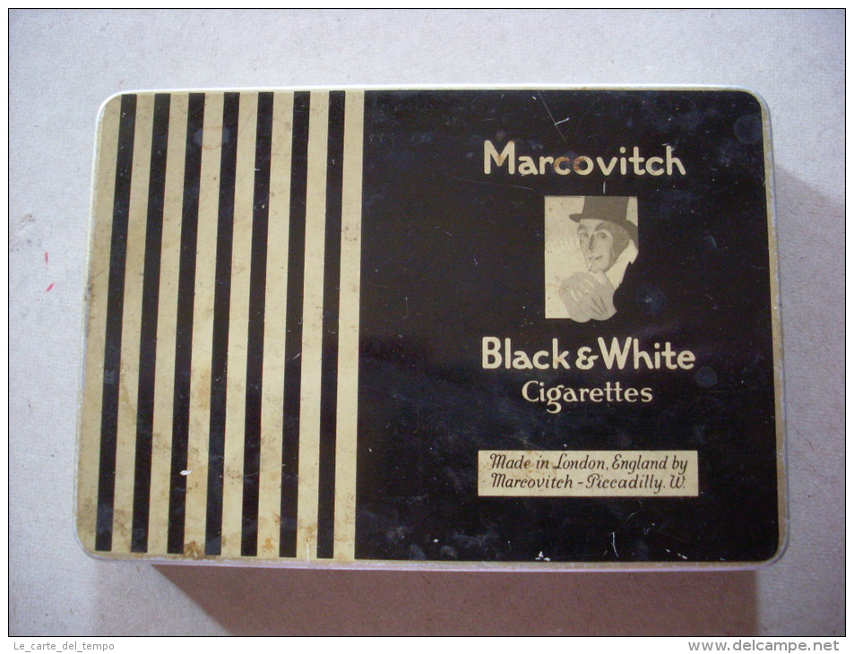 Scatola/scatoletta In Latta Per Sigarette. MARCOVITCH Black&White Cigarettes - Etuis à Cigarettes Vides
