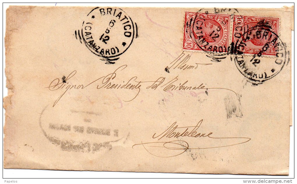 1912 LETTERA  CON ANNULLO BRIATICO CATANZARO - Storia Postale