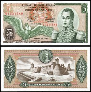 Colombia #406f, 5 Pesos Oro, 1979, UNC / NEUF - Kolumbien