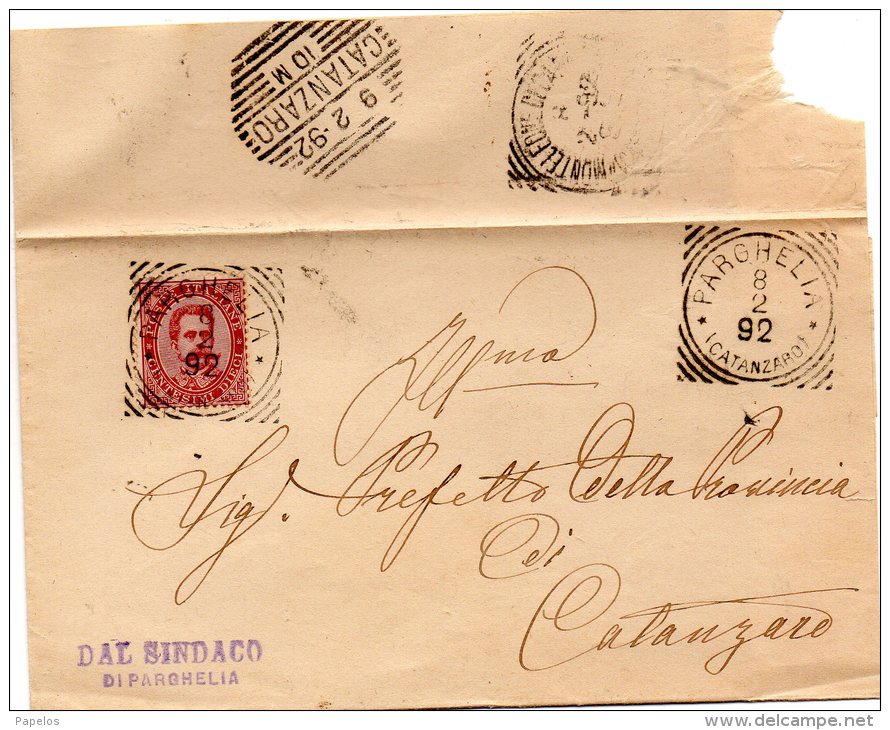 1892  LETTERA CON ANNULLO PARGHELIA CATANZARO - Storia Postale