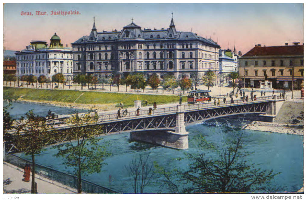 Austria-Postcard 1916-Graz-Justizpalais(Palace Of Justice),RADETZKYBRÜCKE(RADETZKY BRIDGE)-2/scans - Graz