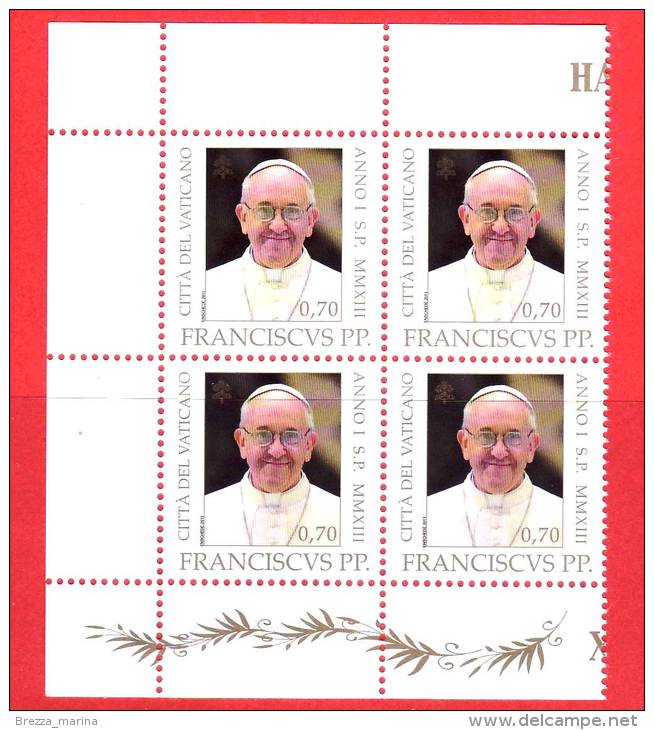 VATICANO - 2013 - Nuovo - Inizio Del Pontificato Di Sua Santità Papa Francesco - 0.70 Immagine Fotografica - Quartina - Neufs