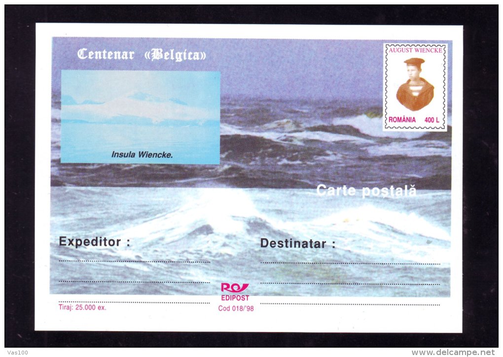 AUGUST WIENCKE ,EXPLORATEUR,ISLAND WIENCKE, 1998, POSTCARD STATIONERY ,UNUSED,ROMANIA - Explorers