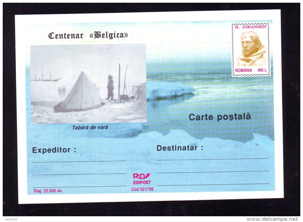 ADAM TOLLEFSEN ,EXPLORATEUR,PREPARATION FOR ELIBERATION FROM FLOES,1998, POSTCARD STATIONERY ,UNUSED,ROMANIA - Explorers