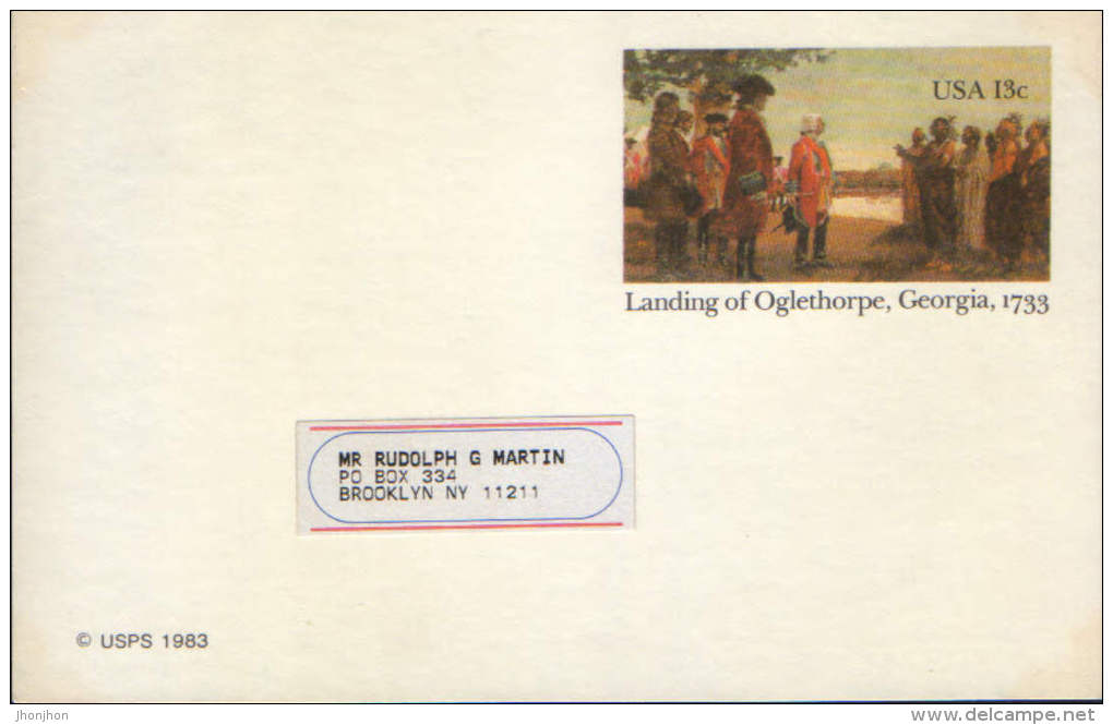 United State-Postal Stationery Postcard 1983-Landing Of Oglethorpe, Georgia, February 1, 1733 - 1981-00