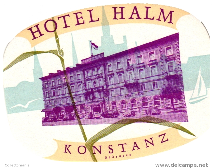 10 Hotel Labels Etiketten  Kaiserhof Nurnberg - Torbrau Munchen - Haml Konstanz - Minerva Koln - Boppard C1950 - Hotel Labels