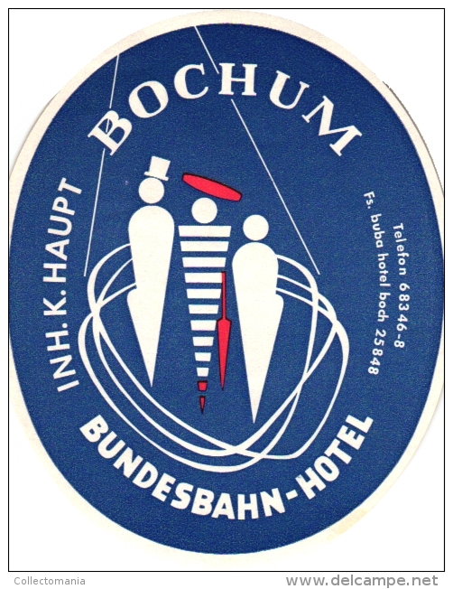 10 Hotel Labels , Etiketten Eutschkand Duitsland Germany   Huss  Lahn Bochum Bernkastel Mosel Iserlohn -adenweiler Baden - Hotel Labels